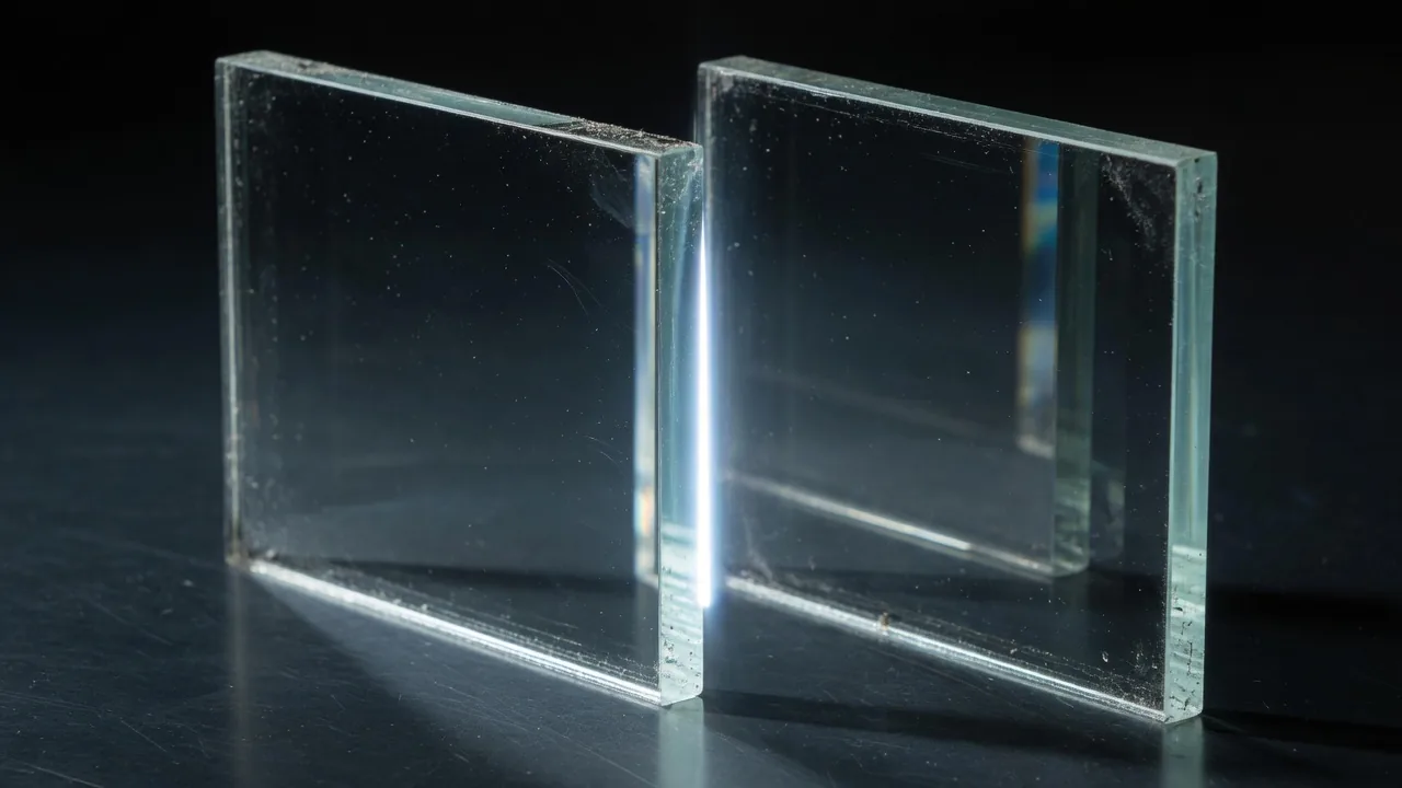 Two sheets of optical glass standing face to face with a gap of light between them.
